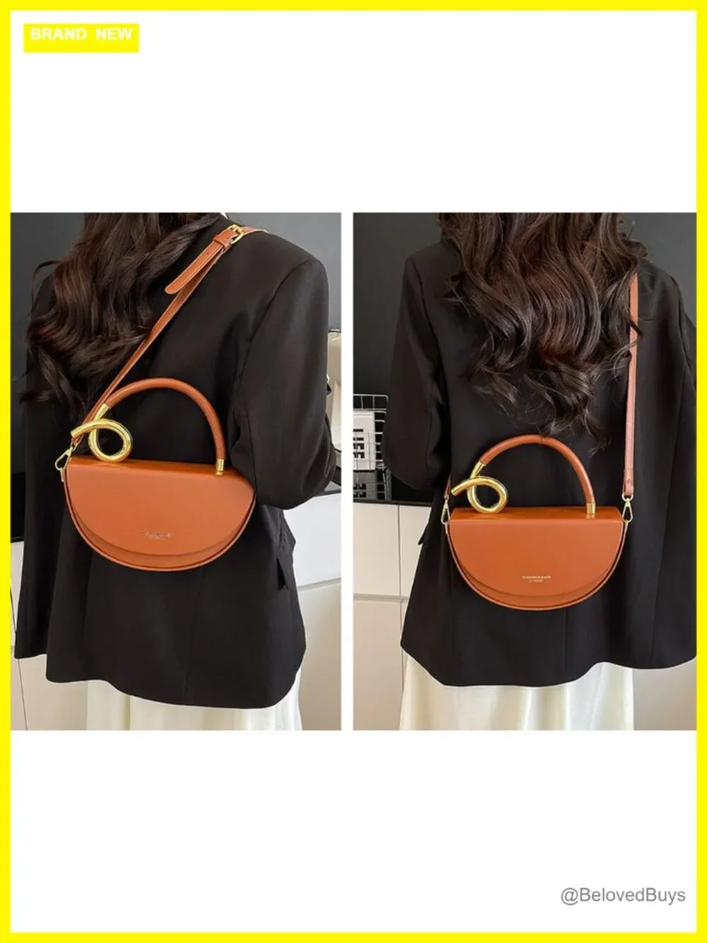 Semi-circular Saddle Purse PU Leather Tote Shoulder Bag Crossbody Handbag